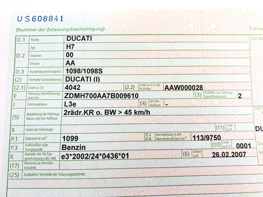 Ducati 1098 S H7 [2007] - rám s dopisem vozidla
