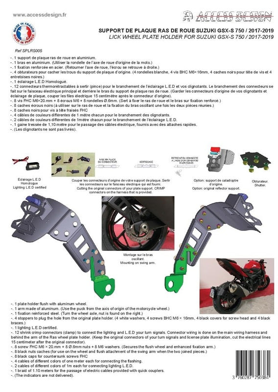 Suzuki Gsx-S 750 [Přístupový design] - držák SPZ ve výšce kol černá Suzuki GSX-S750