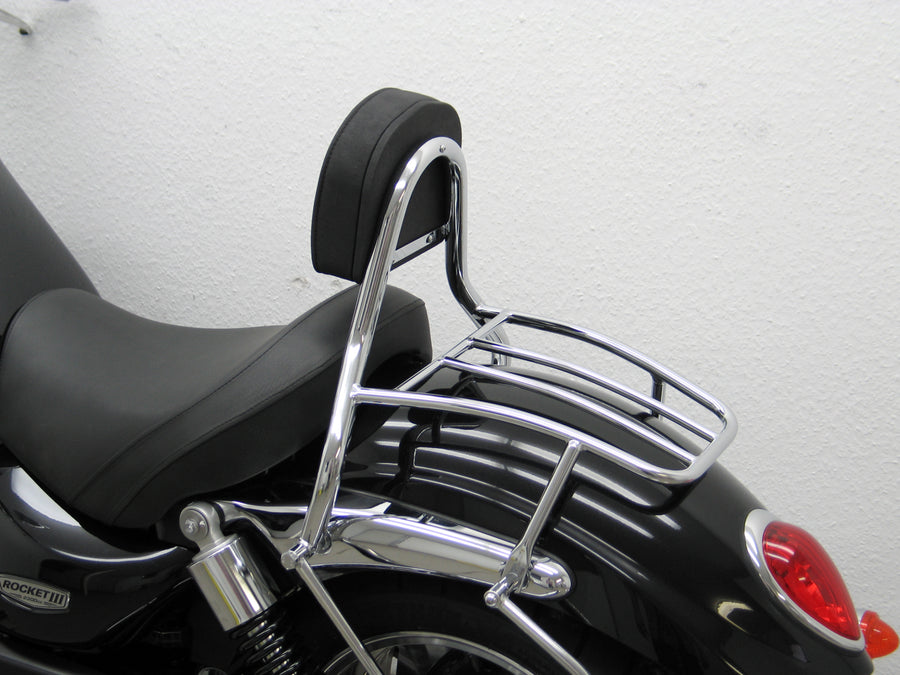 Triumph Rocket III Roadster [2010-2017] – Driver Sissy Bar s polštářem a nosičem zavazadel