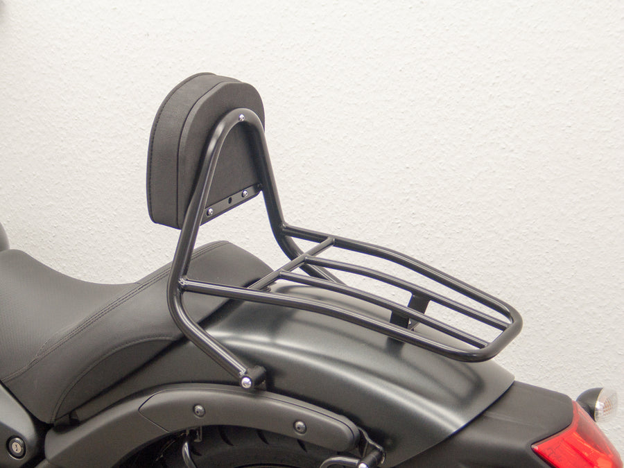Kawasaki Vulcan S (EN650A) 2015-2020 a (EN650J) 2021- [2015-2020]- řidič Sissy Bar s polštáři a zavazadlový stojan, černý