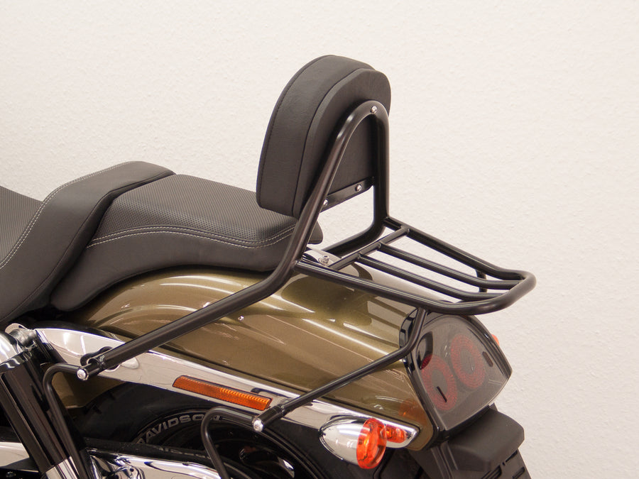 Harley Davidson Dyna Fat Bob [2008-2013] - spolujezdce Sissy Bar s polštářem a zavazadly, černý
