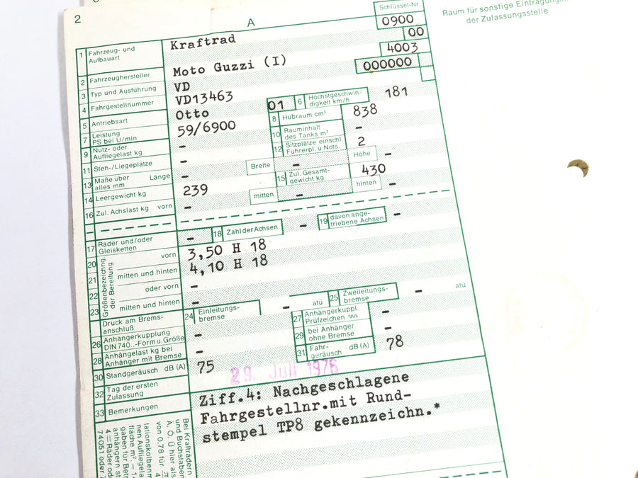 Moto Guzzi 850 -T3 VD [1979] - rám s papíry