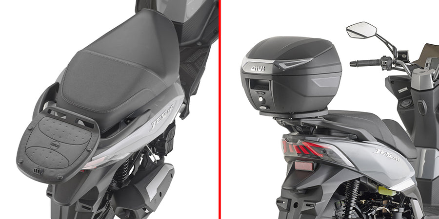 SYM JET 14 EVO 125-200 E5+ [GIVI] - Nosič horního kufru pro pouzdra MONOLOCK® použijte ten, který je součástí kufříku