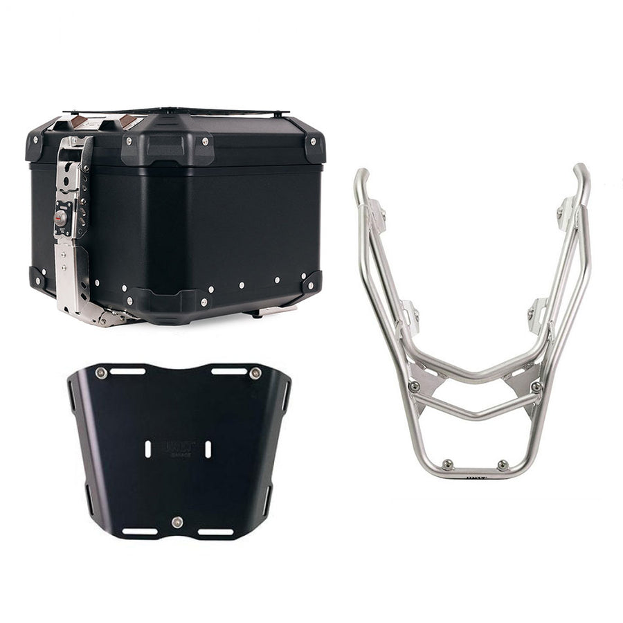 BMW R 1300 GS [2024–2026] - Atlas 44L Universal-Aluminium-Topcase + Gepäckträger hinten mit Soziusgriffen (Silberfarbe)