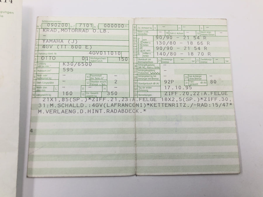 Yamaha TT 600 E 4GV [1995] - Rám hlavního rámu s papíry