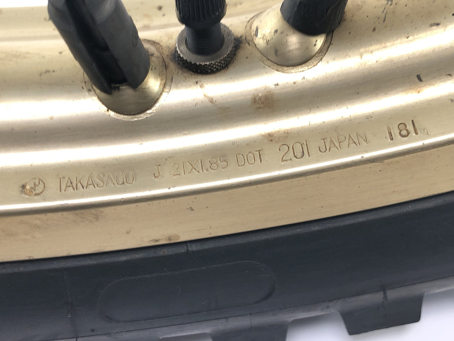 Yamaha XT 500 1U6 [1981] - ráfek předního kola zlaté paprskové kolo 1,85 x 21" s bubnovou brzdou