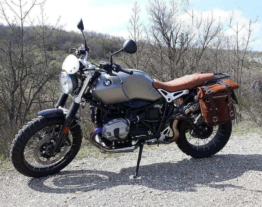 BMW R nineT 1200 Urban G/S (nízký výfuk) [2017-2023] - boční taška Scram ze štípenky 22L-30L + rám Double NineT